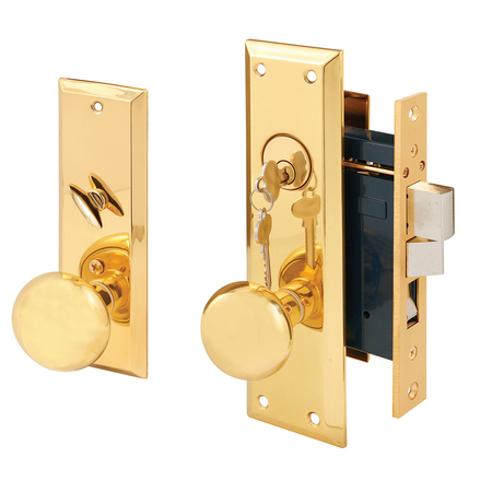 PRIME-LINE 2-1/2 in. Backset, Entrance Mortise Lockset, Wrought Solid Brass Single Pack SE 26000